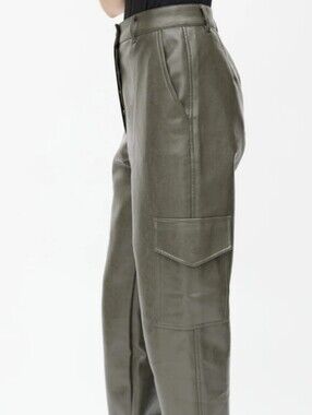 Aritzia Wilfred Commande Tapered Cargo Pants Faux Leather Muted Olive-Grey Small